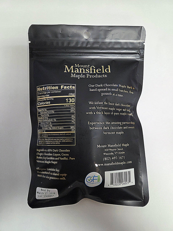 Dark Chocolate Vermont Maple Bark -5oz hanging bag